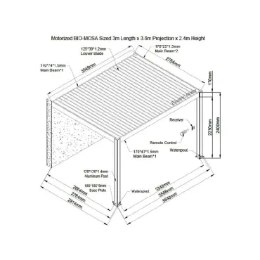 Eclipse Range Eclipse Wall Mounted 3.6M X 3M LED Motorised Pergola