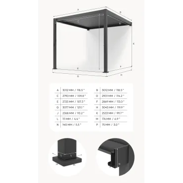 Legacy Wall Mounted 3m x 3m Aluminium Pergola