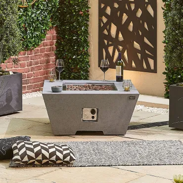 Perth Square Gas Firepit Coffee Table & Wind Guard