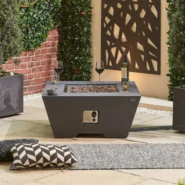 Perth Square Gas Firepit Coffee Table & Wind Guard