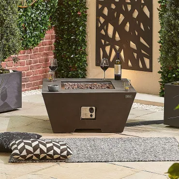 Fireglow Perth Square Gas Firepit Coffee Table with Wind Guard  - 13