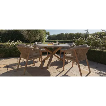 Martinique Rope Weave 4 Seat Round Dining Set
