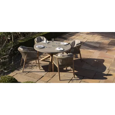 Martinique Rope Weave 4 Seat Round Dining Set