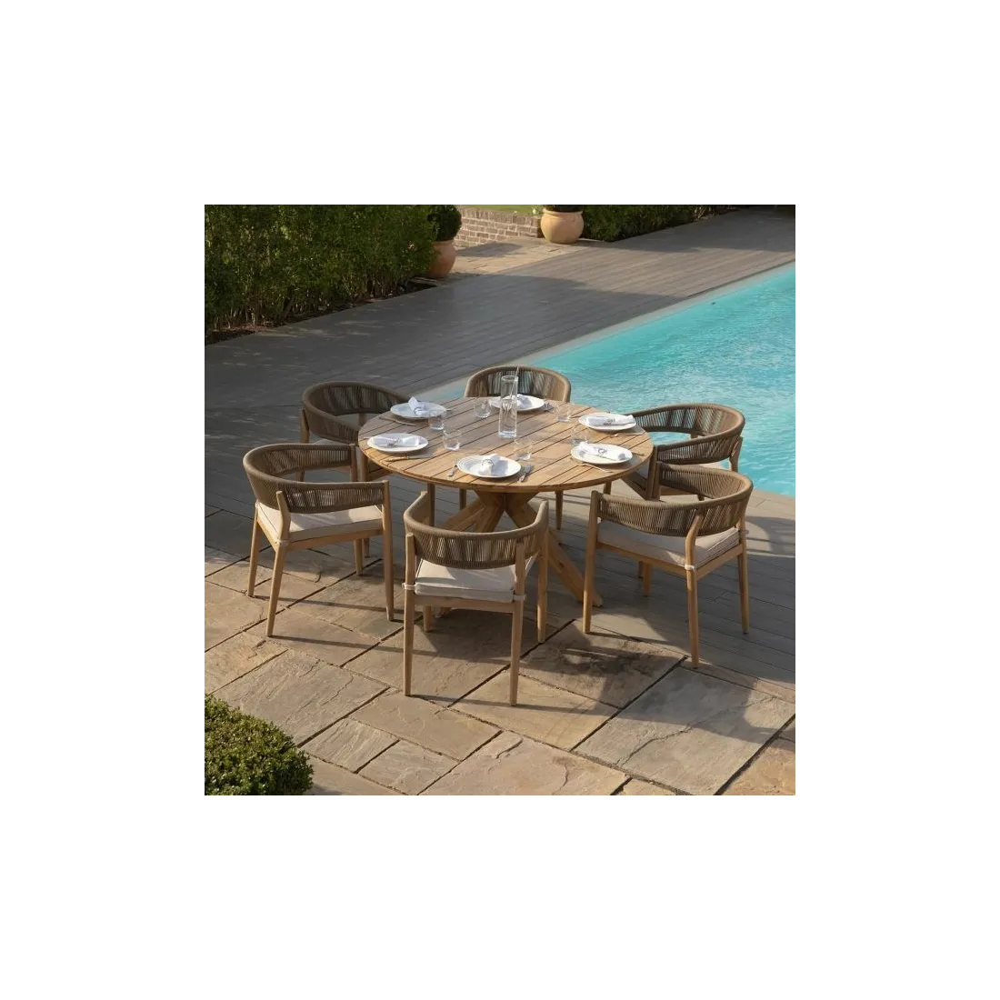 Porto Rope Weave 6 Seat Round Dining Set - 15 Porto Rope Weave 6 Seat Round Dining Set - 15