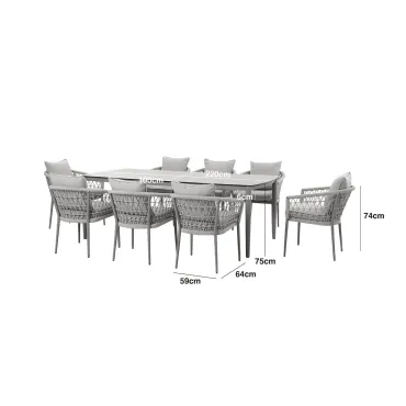 Monaco Rope Weave 8 Seat Rectangular Dining Set