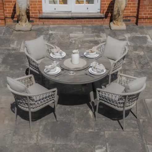 Monaco Rope Weave 4 Seat Round Dining Set with Lazy Susan - 12 Monaco Rope Weave 4 Seat Round Dining Set with Lazy Susan - 12