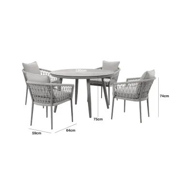 Monaco Rope Weave 4 Seat Round Dining Set with Lazy Susan  - 3