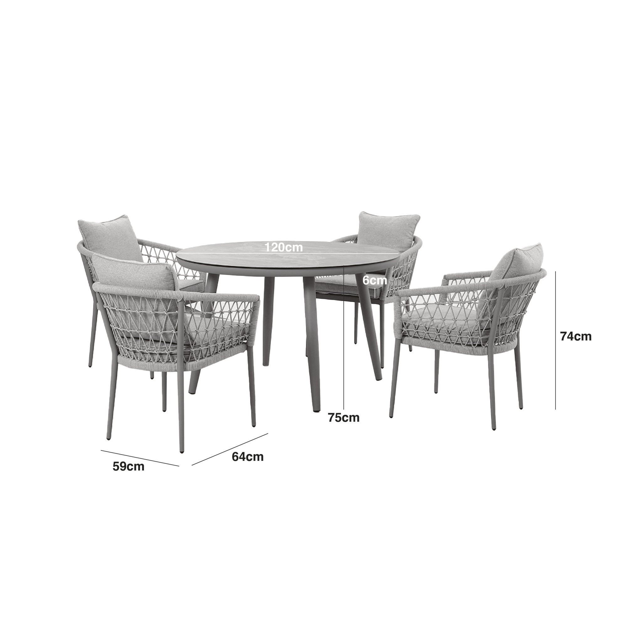Monaco Rope Weave 4 Seat Round Dining & Lazy Susan