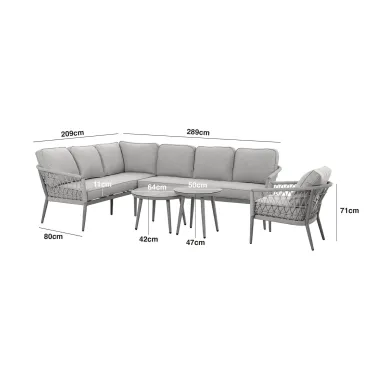 Monaco Rope Weave Large Corner with Pair of Round Coffee Tables & Armchair