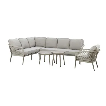 Monaco Rope Weave Large Corner with Pair of Round Coffee Tables & Armchair
