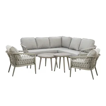 Monaco Rope Weave Small Corner with Pair of Round Coffee Tables & 2 Armchairs