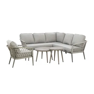 Monaco Rope Weave Small Corner with Pair of Round Coffee Tables & Armchair