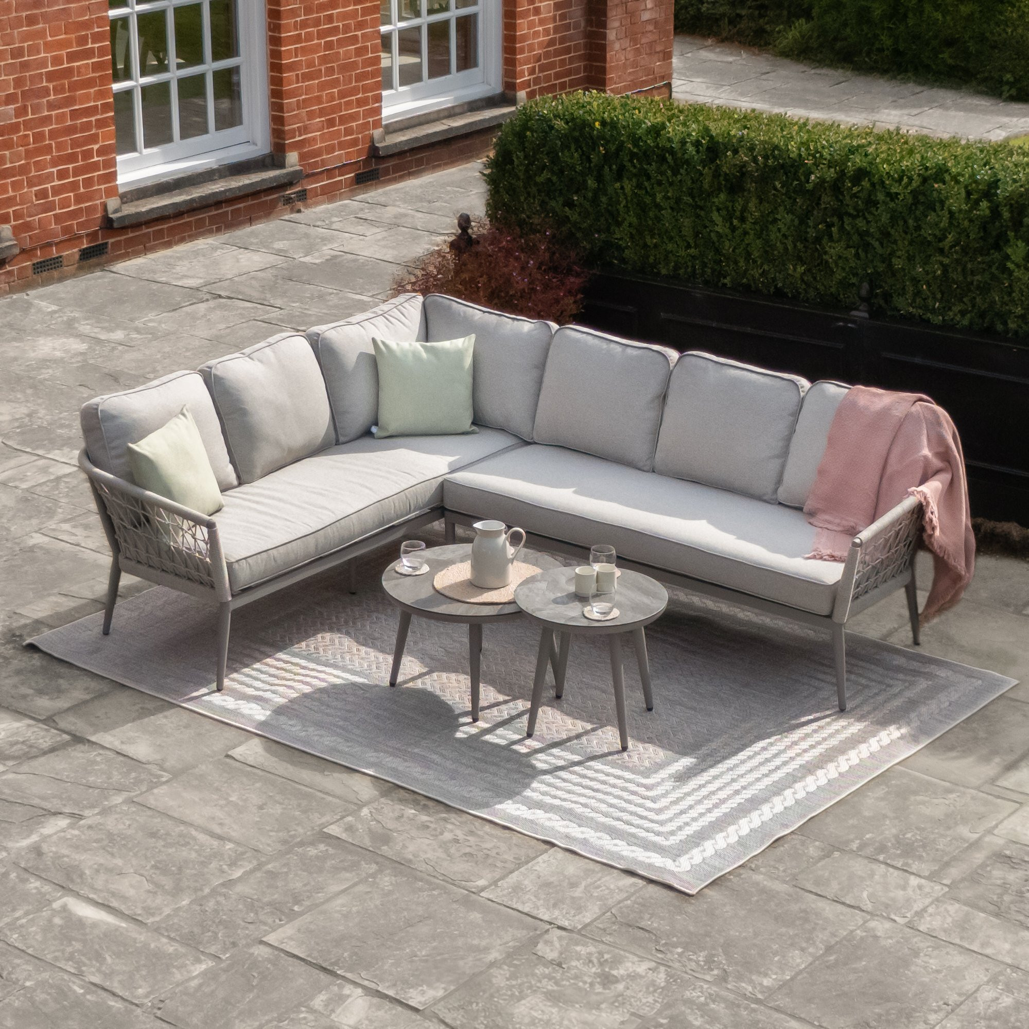 Monaco Rope Weave Large Corner with Pair of Round Coffee Tables
