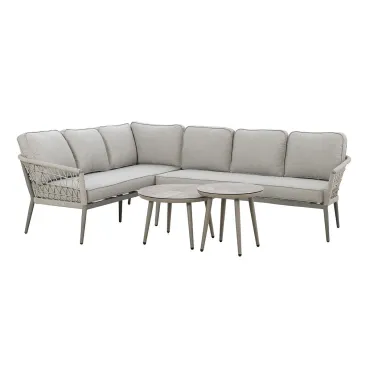 Monaco Rope Weave Large Corner with Pair of Round Coffee Tables