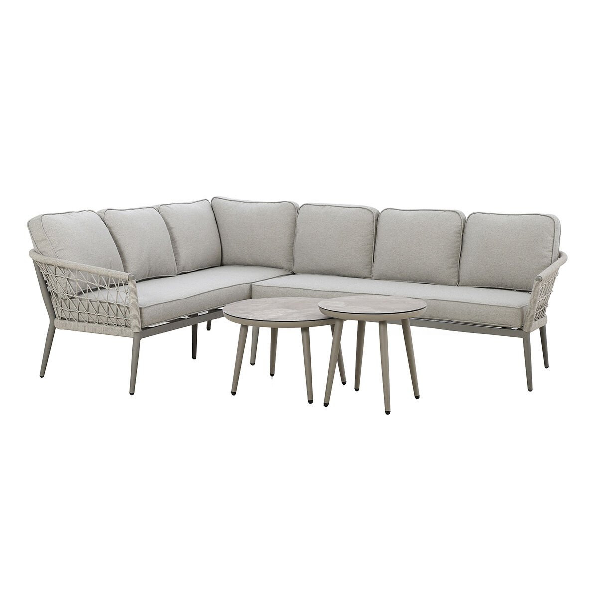 Monaco Rope Weave Large Corner with Pair of Round Coffee Tables