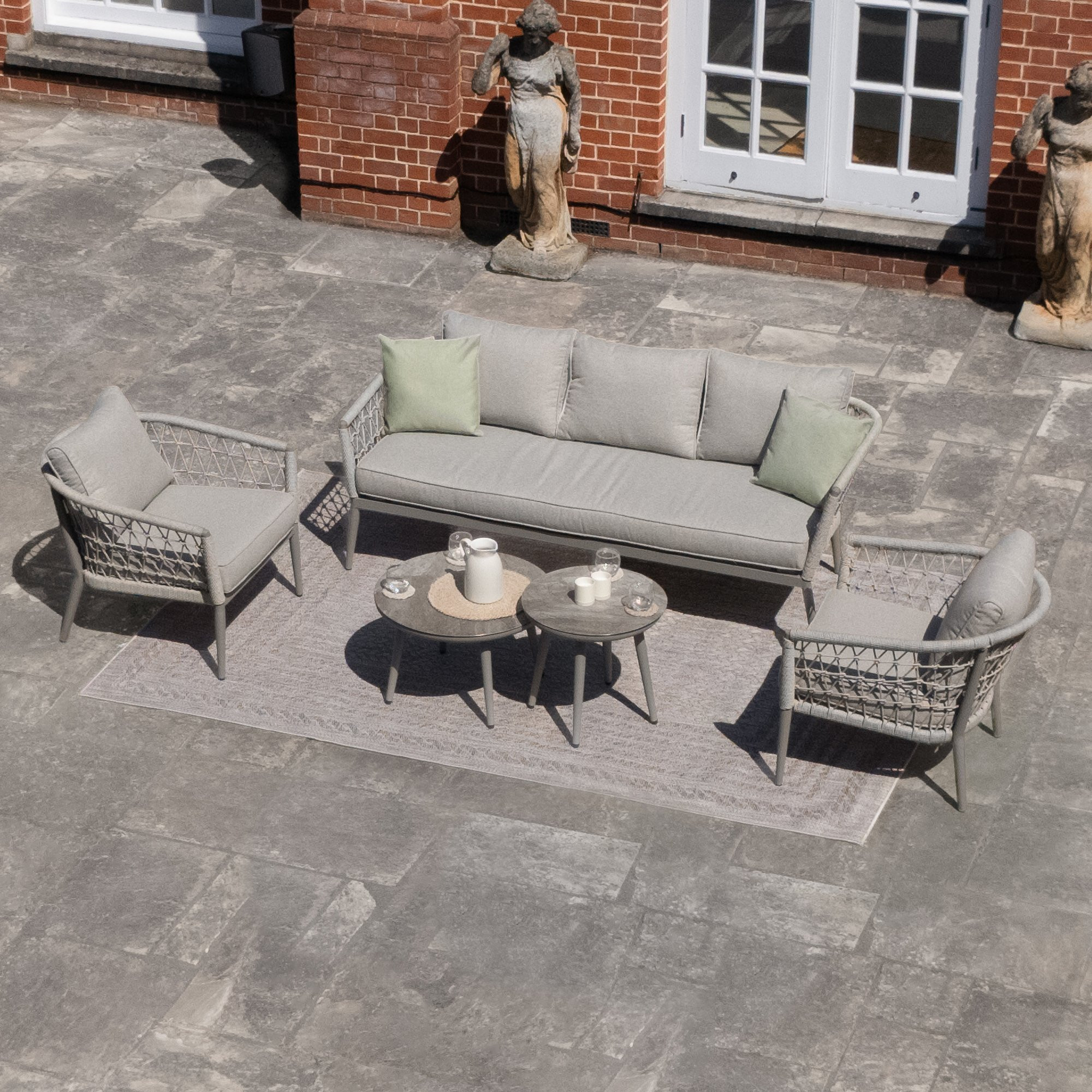Monaco Rope Weave 3 Seat Sofa Set with Pair of Round Coffee Tables