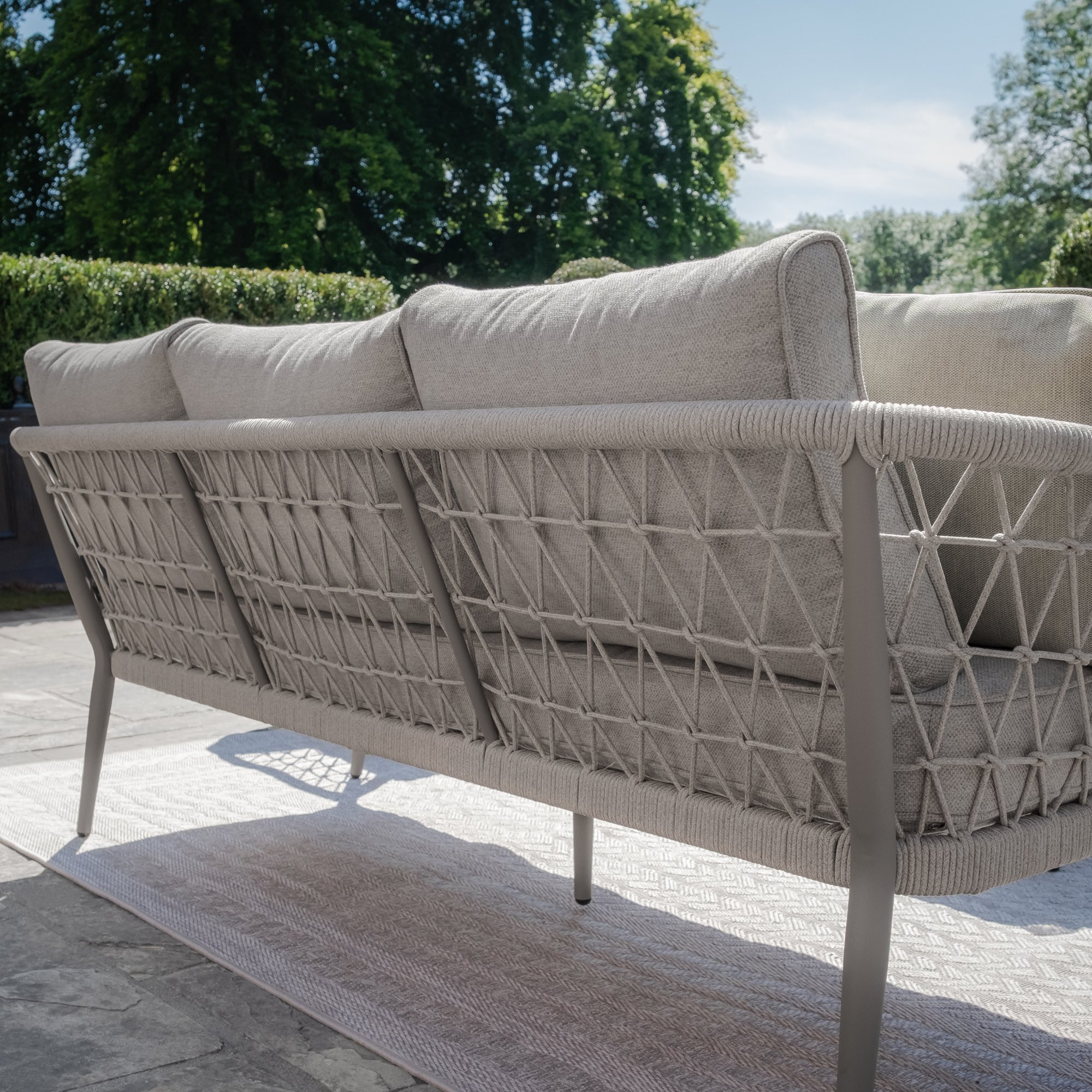 Monaco Rope Weave 3 Seat Sofa Set with Pair of Round Coffee Tables