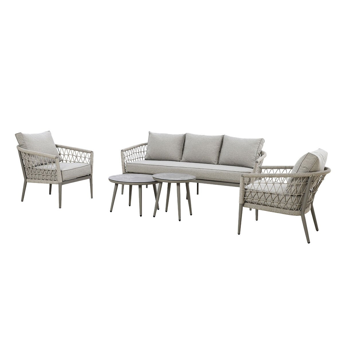 Monaco Rope Weave 3 Seat Sofa Set with Pair of Round Coffee Tables