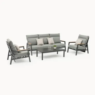 Isaac Aluminium Wood 3 Seater Sofa Lounging Set