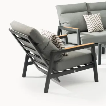 Isaac Aluminium Wood 3 Seater Sofa Lounging Set  - 8