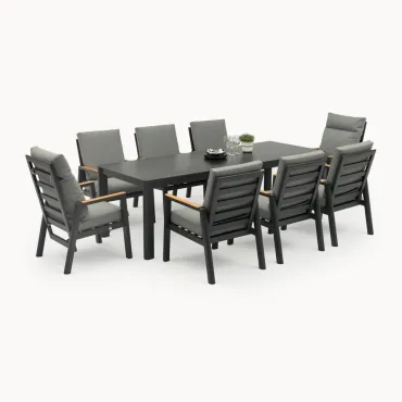 Isaac 8 Seat Aluminium Wood Dining Set - Rectangular Table  - 9