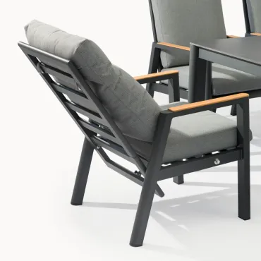 Isaac 8 Seat Aluminium Wood Dining Set - Rectangular Table  - 1