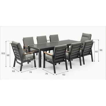 Isaac 8 Seat Aluminium Wood Dining Set - Rectangular Table  - 3
