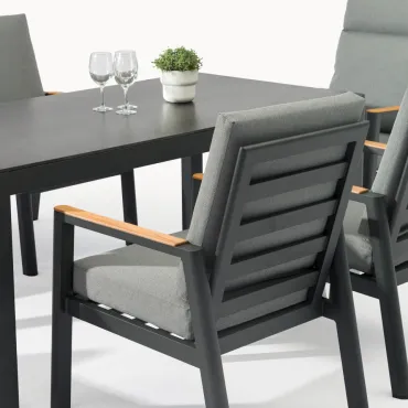 Isaac 8 Seat Aluminium Wood Dining Set - Rectangular Table  - 4