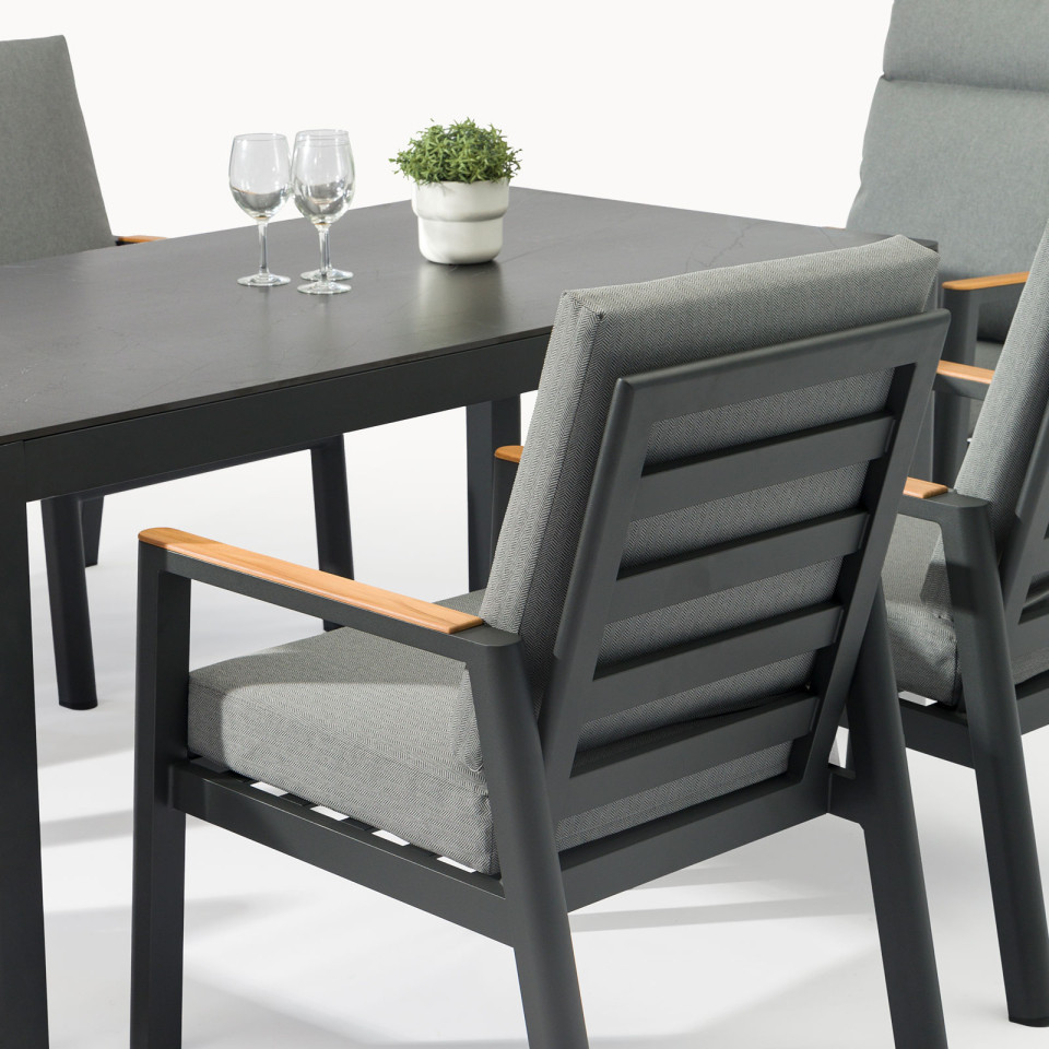 Isaac 8 Seat Aluminium Wood Dining Set with 2 Reclining Chairs