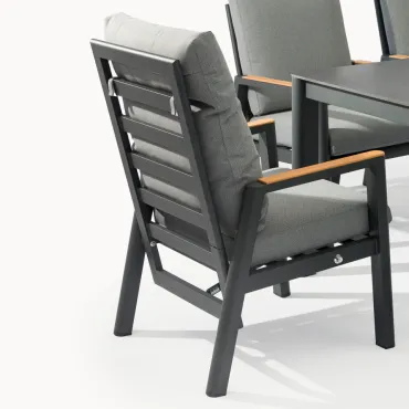 Isaac 8 Seat Aluminium Wood Dining Set - Rectangular Table  - 5