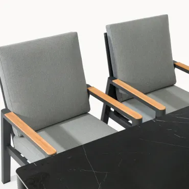 Isaac 8 Seat Aluminium Wood Dining Set with 2 Reclining Chairs