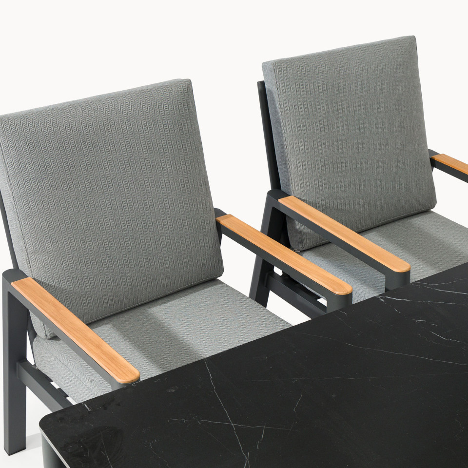 Isaac 8 Seat Aluminium Wood Dining Set with 2 Reclining Chairs