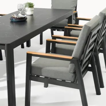 Isaac 8 Seat Aluminium Wood Dining Set - Rectangular Table  - 8