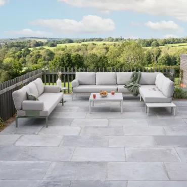 Yasmin Aluminium Large Corner Sofa Lounging Set with 3 Seat Sofa in Pebble & Avocado - 12