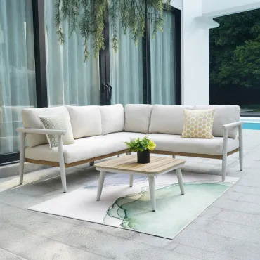 Ava Aluminium Wood Look Corner Sofa Lounge Set in Pebble - 3
