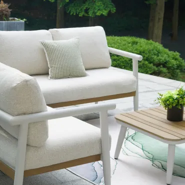 Ava Aluminium Wood Look Corner Sofa Lounge Set in Pebble