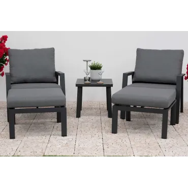 Zara 5pc Lounging Set with Square Side Table - Grey  - 2