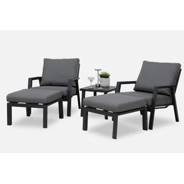 Zara 5pc Lounging Set with Square Side Table - Grey  - 3