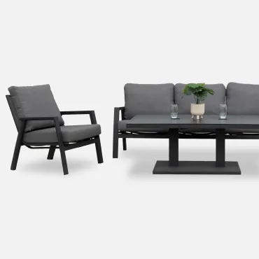 Zara 3 Seater Sofa Dining Set with Rectangular Rising Table - Grey  - 5