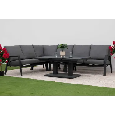 Zara L-Shaped Corner Sofa Set & Extending Rising Table