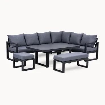 Maxwell L-Shape Corner Lounge Dining Set - Rising Table in Graphite Grey  - 1