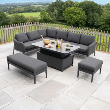 Duke Corner Fabric Dining Set with Benches - Rising Table