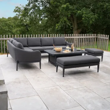 Duke Corner Fabric Dining Set with Benches - Rising Table