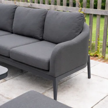 Duke L-Shaped Corner All Weather Fabric Aluminium Lounge Dining Set with Benches - Left Handed Rising Table in Charcoal Grey  -