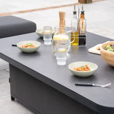 Duke Corner Fabric Dining Set with Benches - Rising Table