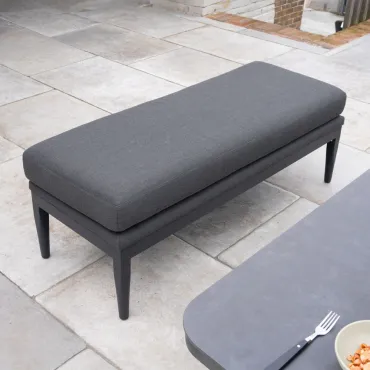 Duke L-Shaped Corner All Weather Fabric Aluminium Lounge Dining Set with Benches - Left Handed Rising Table in Charcoal Grey  -