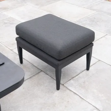 Duke L-Shaped Corner All Weather Fabric Aluminium Lounge Dining Set with Benches - Left Handed Rising Table in Charcoal Grey  -