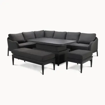 Duke Corner Fabric Dining Set with Benches - Rising Table