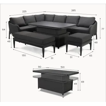 Duke Corner Fabric Dining Set with Benches - Rising Table