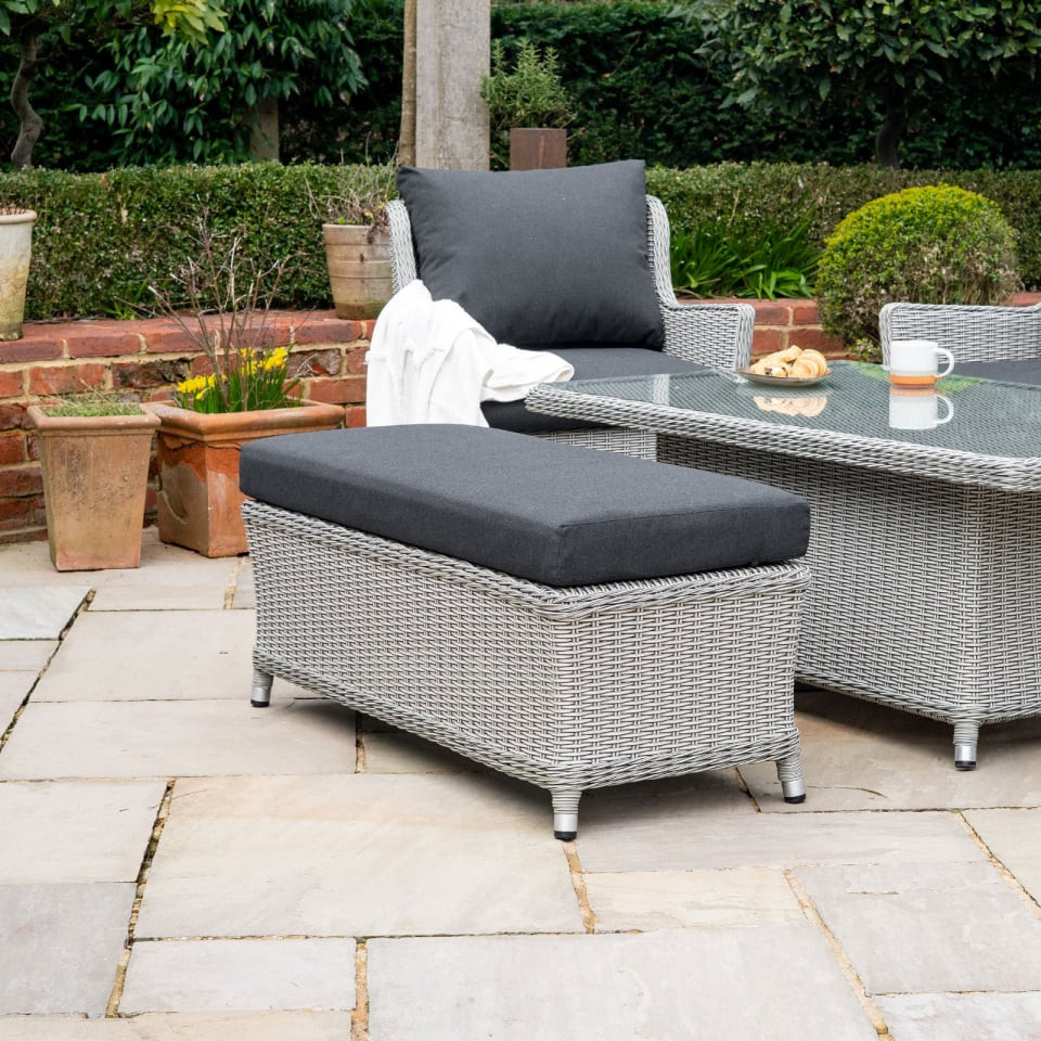 Talia 3 Seater Rattan Dining Set with 2 Armchairs & Bench - Rising Table